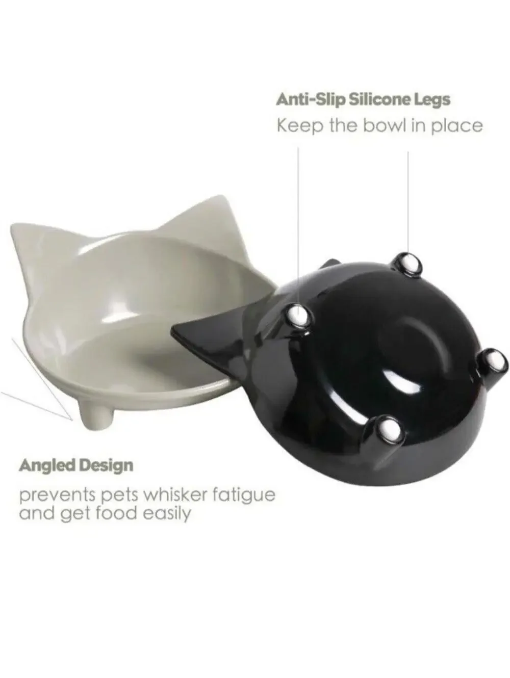 3pc Cat Whisker Stress Relief Non Slip Food Water Bowls Kittens Cats Pets New